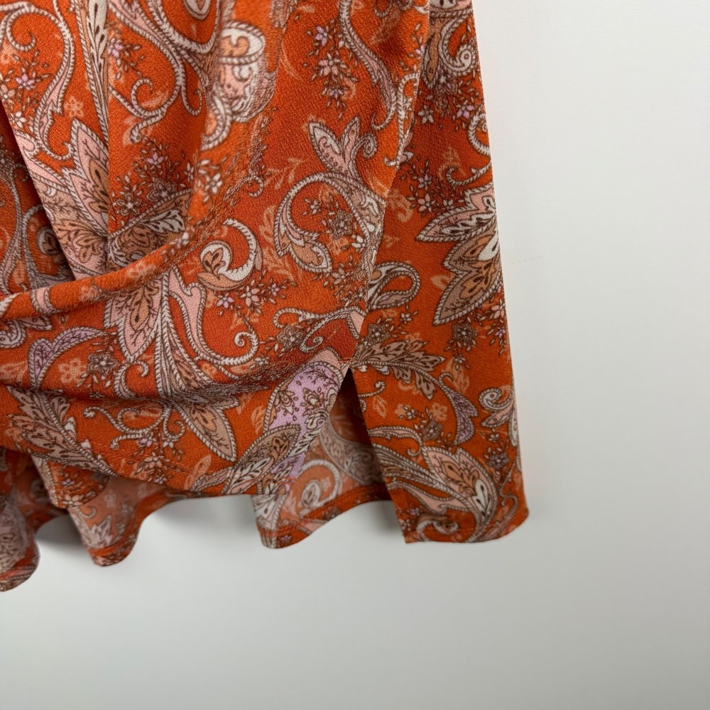 Cato Paisley Lace Up Top Size 18/20W Orange Boho Stretch Comfy Artsy Lightweight - Picture 2 of 9